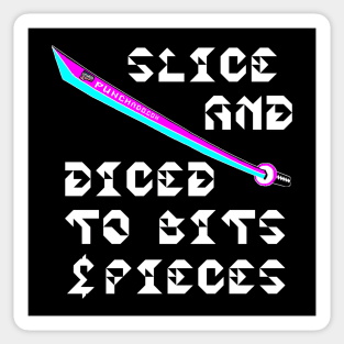 Slice And Diced To Bits and Pieces, v. Code Cyan Magenta Wht Text Sticker